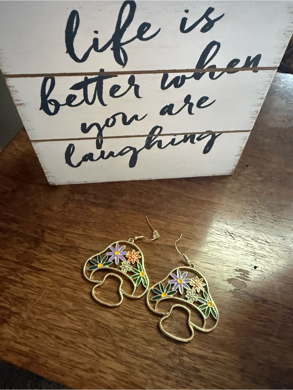 Gold-Tone Floral Mushroom Drop Earrings - Multicolor